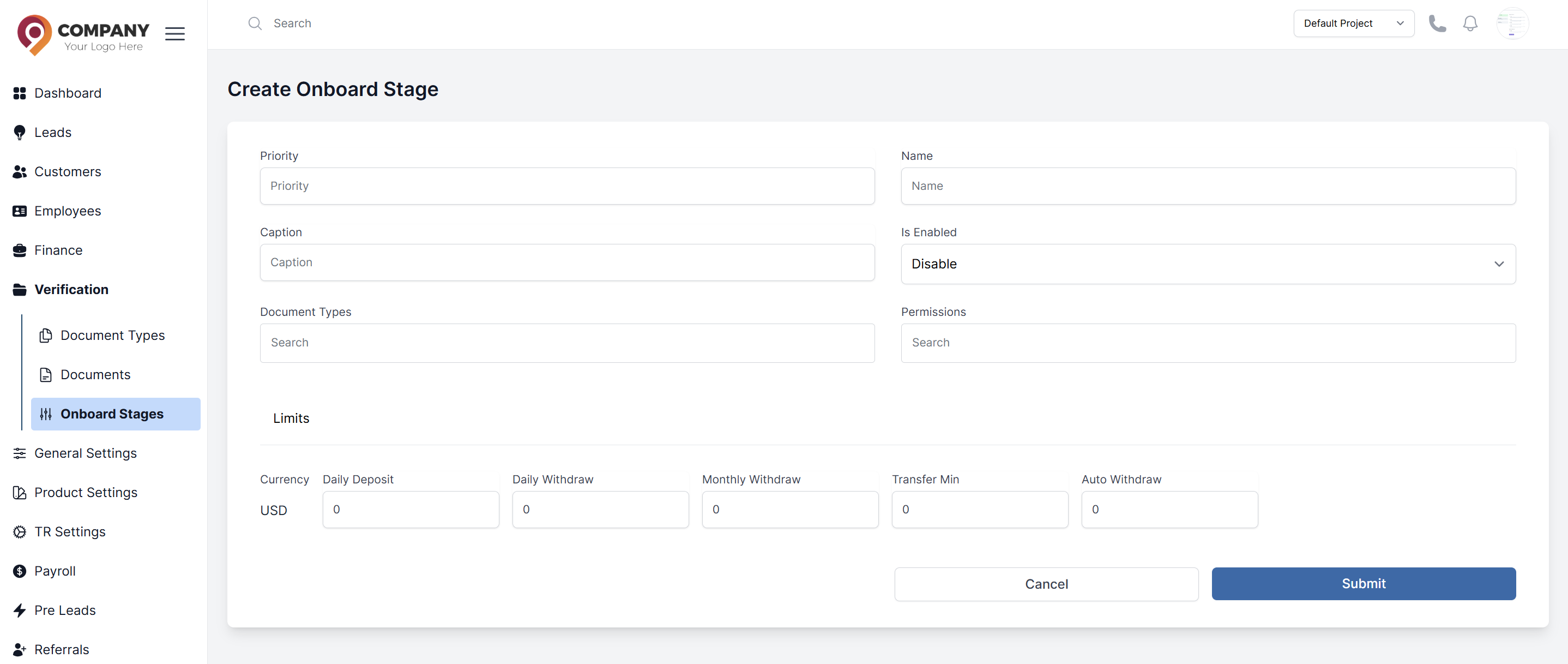 Create a onboard stage