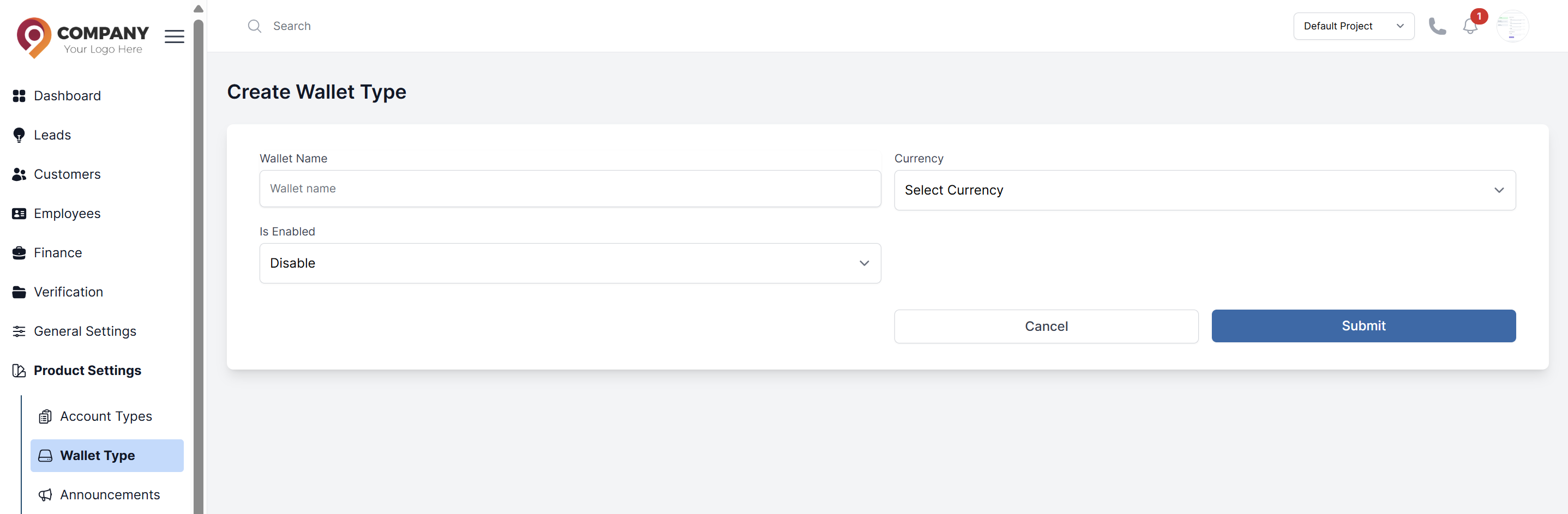 Create wallet types