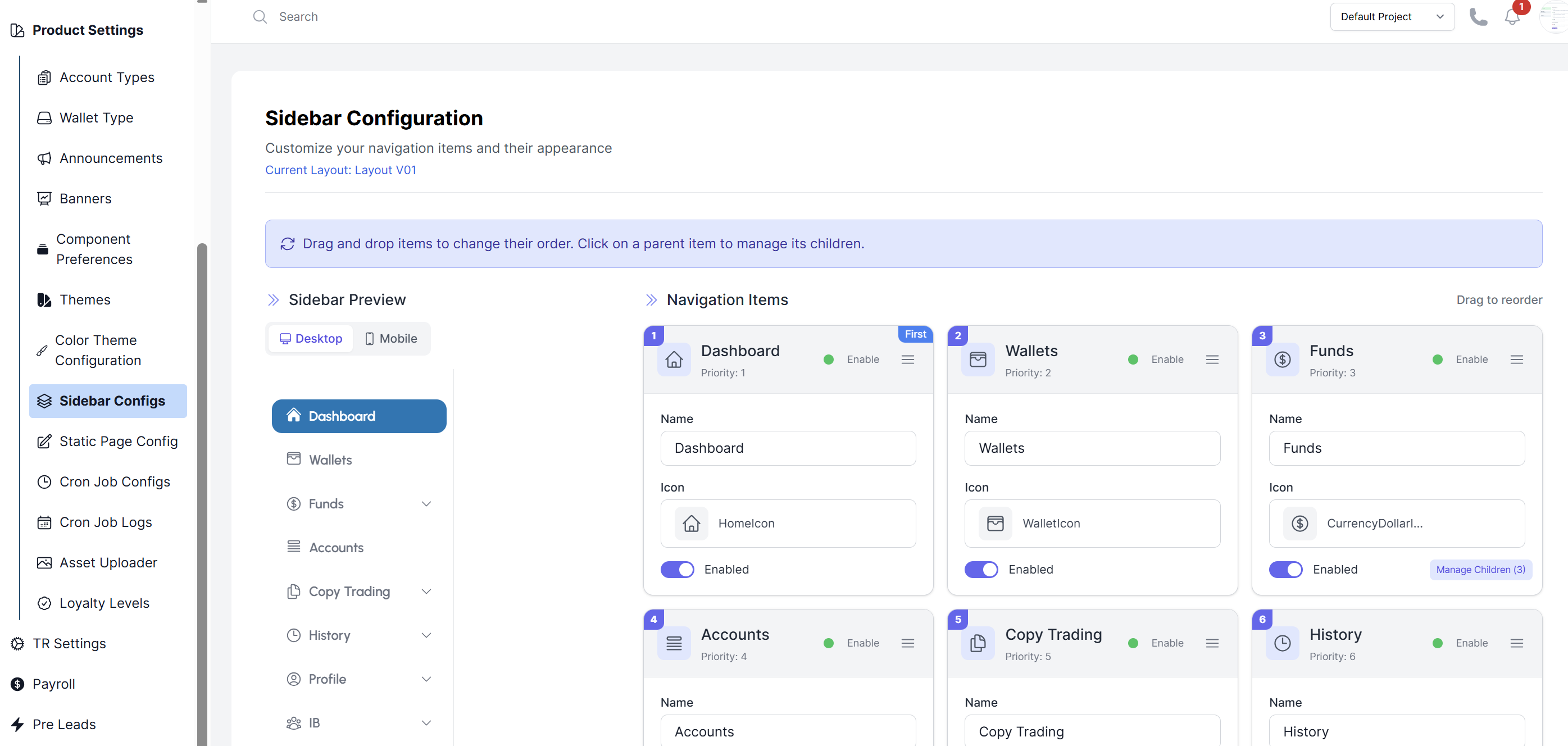 Sidebar configs