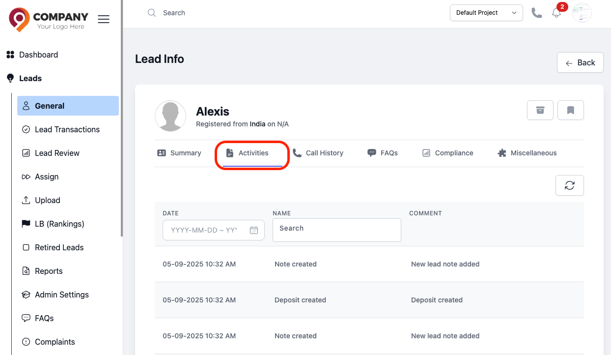 Lead Activities
