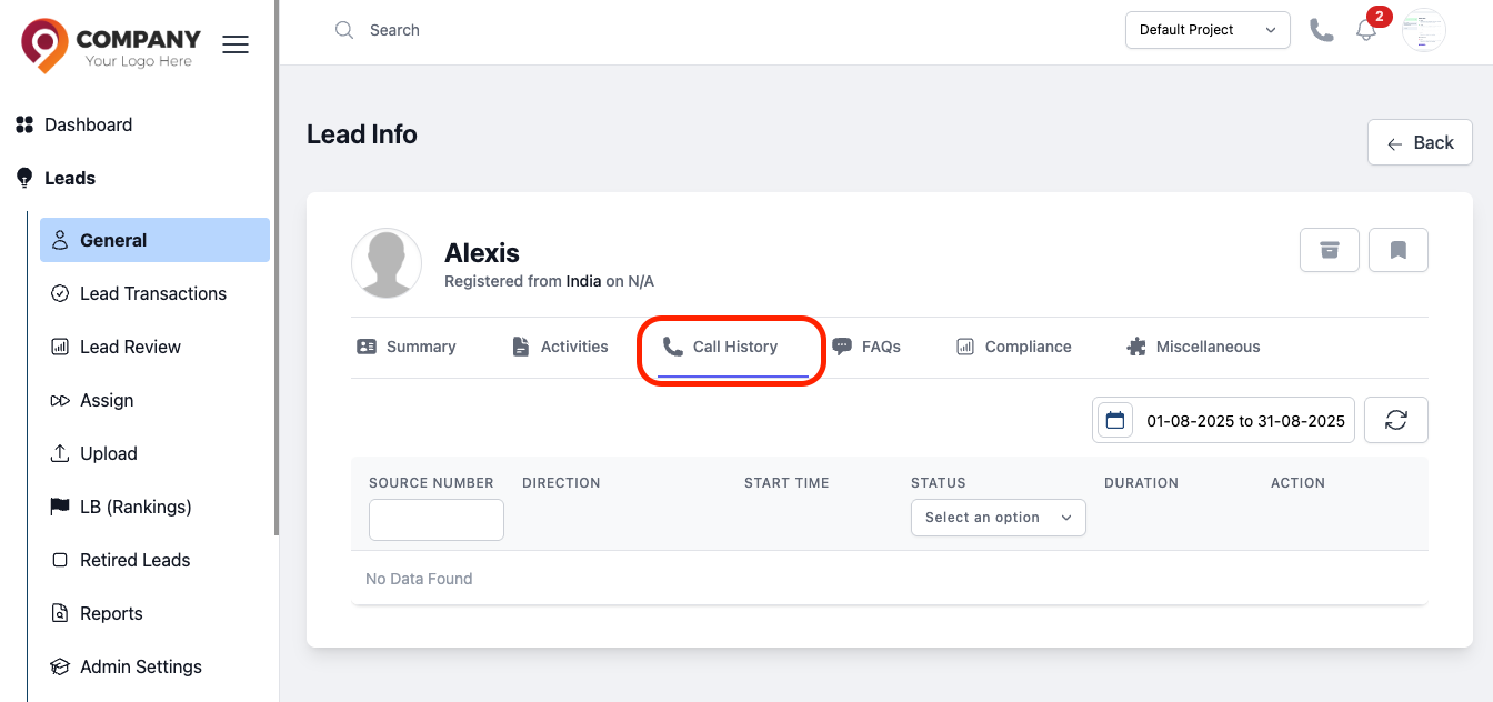 Lead Call Histories