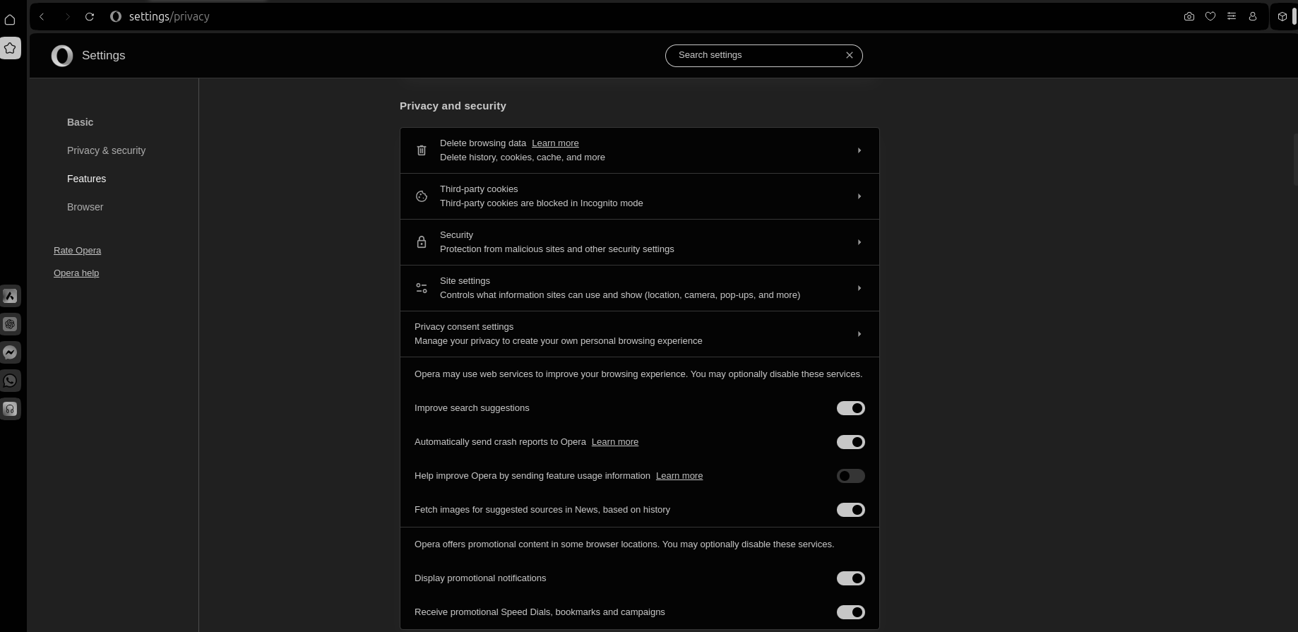 Clear Cookies on Opera Browser